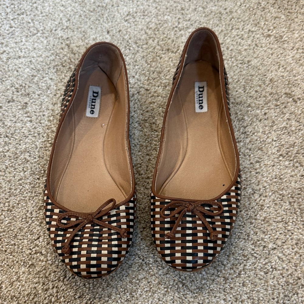 Dune London Woven Brown and Cream Flats